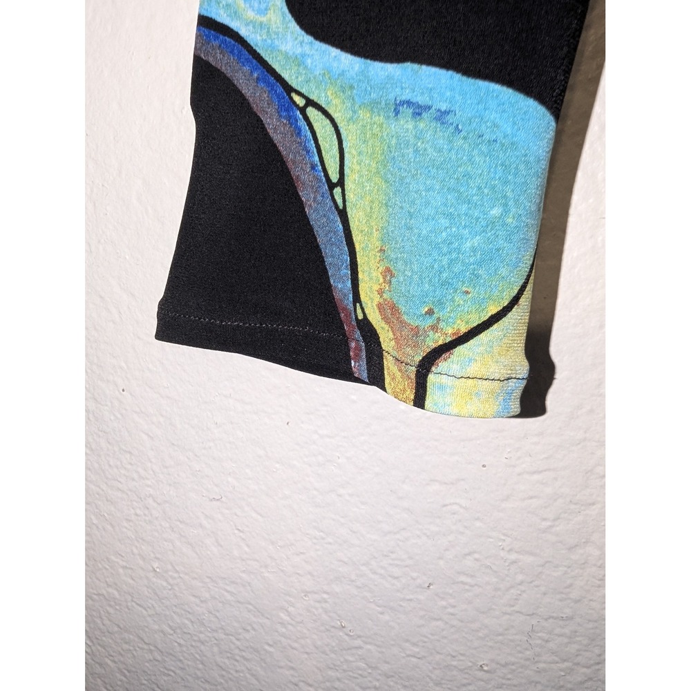 Eva Varro Black Multi Abstract Art Print Long Sleeve Keyhole Cutout Dress XL USA - Picture 6 of 10